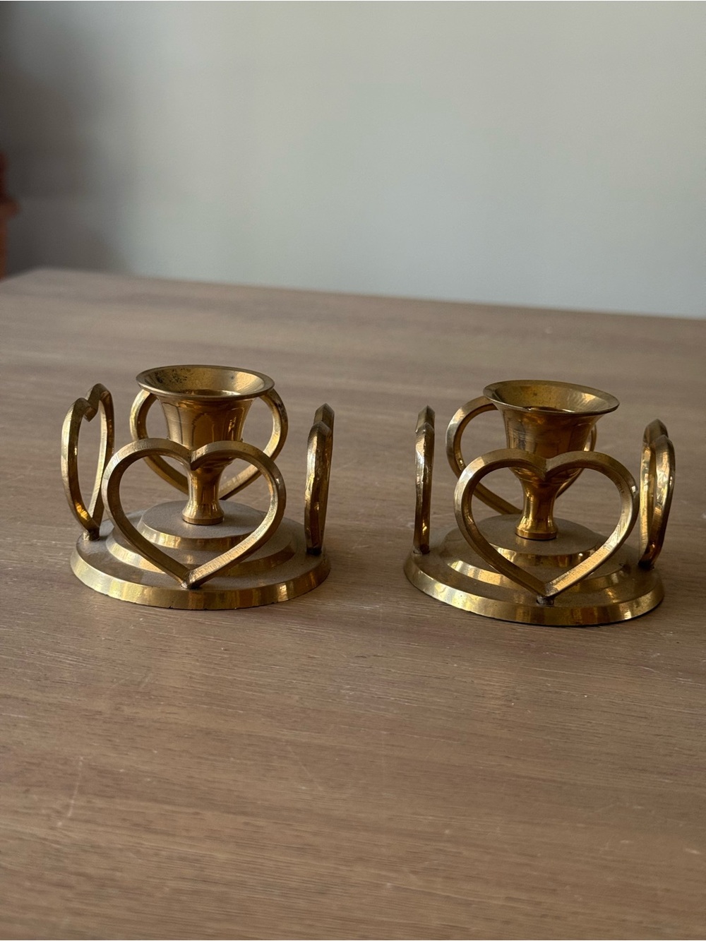 Vintage brass heart candle stick holders (set of 2)